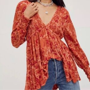 Free people mini dress/long blouse boho tunic flowy colorful top